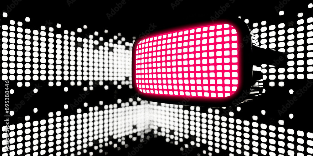 Poster futuristic vr headset in a dazzling led grid display