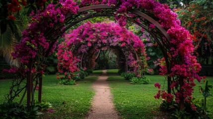 Fototapeta premium Flowering Bougainvillea Over a Garden Arch