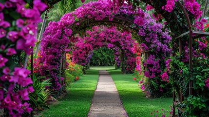 Flowering Bougainvillea Over a Garden Arch

