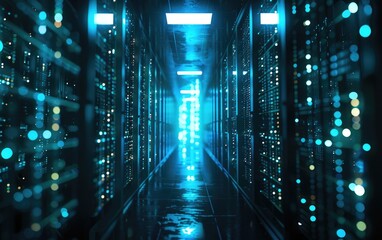 AI processing natural language data, advanced NLP technology, 3d, moody light, focus on language models, futuristic, Overlay, Hightech server room backdrop