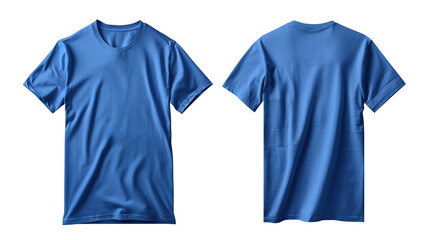 Blue T-Shirt Front and Back Mockup on Transparent Background PNG - Shirt Clothing Fashion Blank Template Design Clothes Cotton Clothes Plain Textile Wear Top Tee
