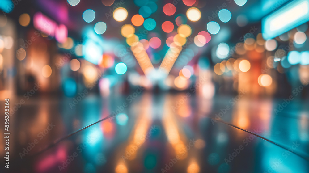 Poster abstract bokeh lights background with shiny floor