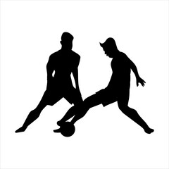 A set of football players, silhouettes of soccer players isolated on a white background