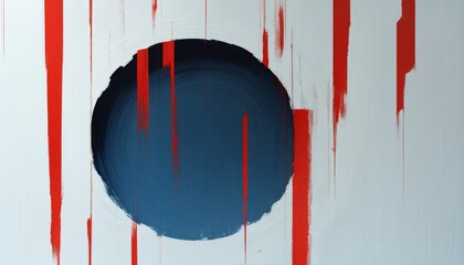 white circle on a dark blue background, intersected by sharp red lines, representing mental health struggles and emotional pain, minimalist and striking.