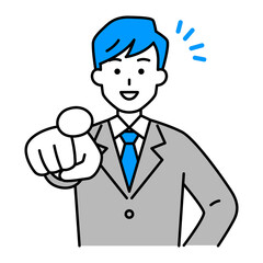 笑顔で指名するスーツの男性