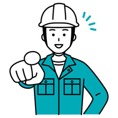 笑顔で指名する作業員の男性