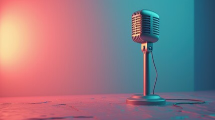 A visually appealing 3D design featuring a music-related object, such as a microphone, with a sleek, contemporary look The object is set against a clean background with plenty of copy space, making