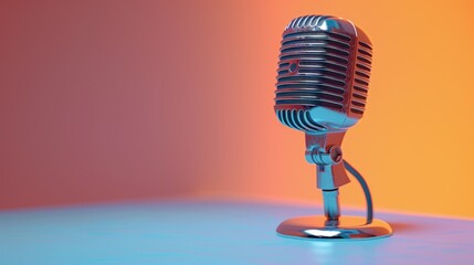 A visually appealing 3D design featuring a music-related object, such as a microphone, with a sleek, contemporary look The object is set against a clean background with plenty of copy space, making