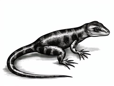 recommend clip art: Black and white Vintage engraved art of a salamander isolated on white background, ink sketch illustration, simple vector art design, highly detailed line art, high contrasty