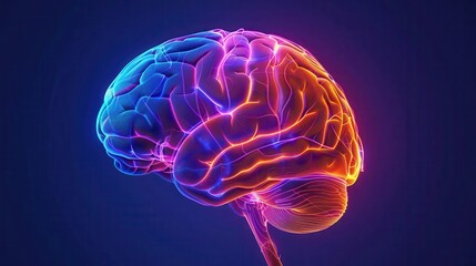 Brain with highlighted thinking areas, vector art, vivid colors, detailed anatomy, focus on memory function