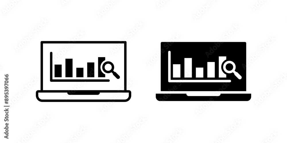 Poster laptop with bar chart icon set. analytics sign. for mobile concept and web design. vector illustrati