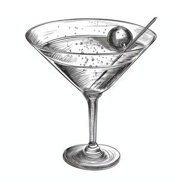 recommend clip art: Black and white Vintage engraved art of a Martini isolated on white background, ink sketch illustration, simple vector art design, highly detailed line art, high contrasty.