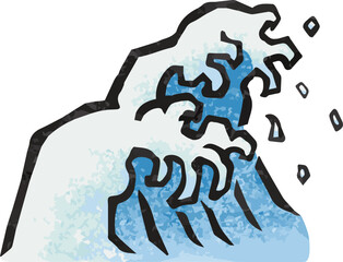 波　海　和風　版画　墨絵　水彩　切り絵　手描き　イラスト素材
