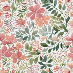 Floral Wallpaper with Large Blossoms, Pink and Green Tones