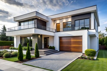 Modern house with blue sky, building architecture, real estate concept