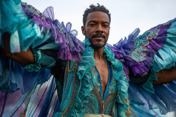 Fototapeta premium Vibrant Carnival Performers in Colorful Costumes Celebrating 