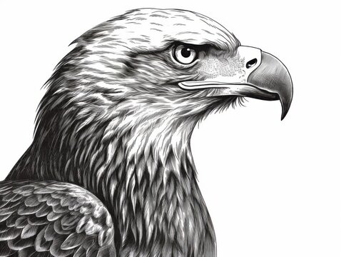 recommend clip art: Black and white Vintage engraved art of a bald eagle isolated on white background, ink sketch illustration, simple vector art design, highly detailed line art, high contrast 