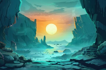 Mystical moonlit seascape with towering cliffs and a calm sea