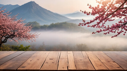 a wooden table with sakura on the top of it
