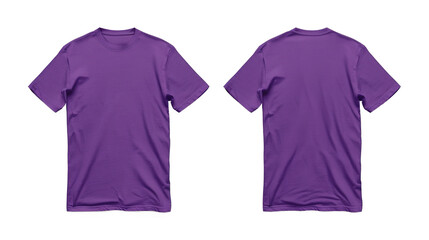 Purple T-Shirt Front and Back Mockup on Transparent Background PNG - Shirt Clothing Fashion Blank Template Design Clothes Cotton Clothes Plain Textile Wear Top Tee
