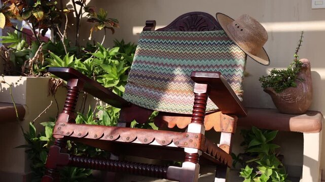 Mexican Rocking Chair siesta, Symbol Of Successful Retirement In Mexico By The Ocean.