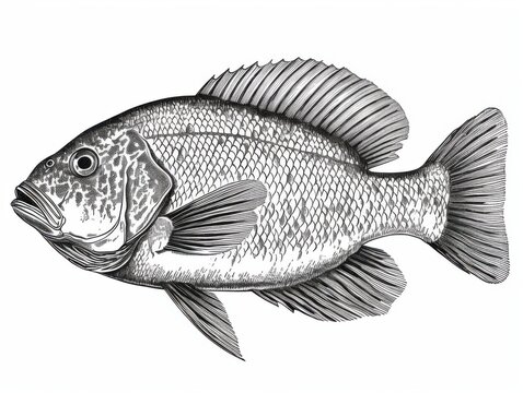 recommend clip art: Black and white Vintage engraved art of a wrasse isolated on white background, ink sketch illustration, simple vector art design, highly detailed line art, high contrasty