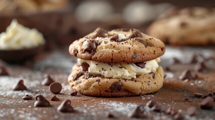 a chocolate chip cookie with ice cream on top