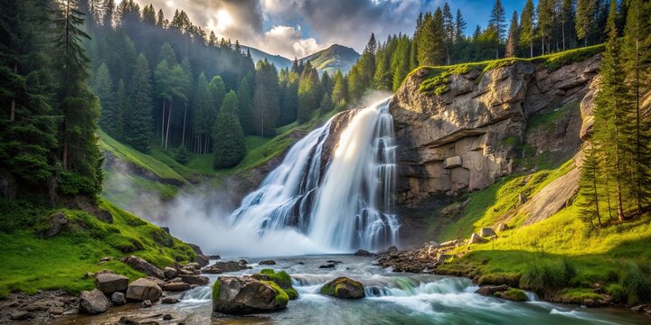 Majestic Krimmler waterfall in Austria , Waterfall, Krimml, Austria, Alpine, Nature, Scenic, Landscape, Cascade, Powerful