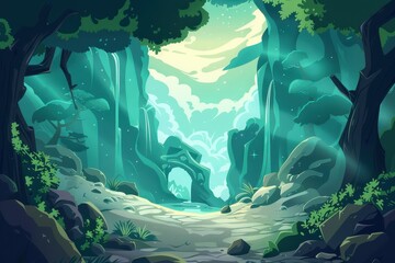 Obraz premium Mystical journey through an enchanted forest leads to a hidden magical glade
