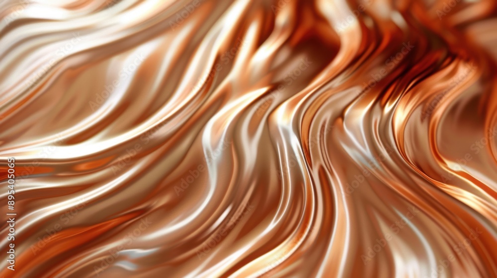 Poster abstract image of copper metallic fluid waves, creating a luxurious and flowing texture with a shiny