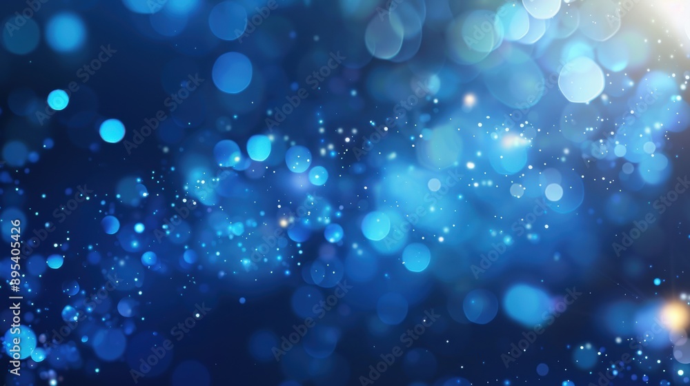 Poster abstract blue bokeh lights on a dark background, creating a serene and mystical atmosphere perfect f