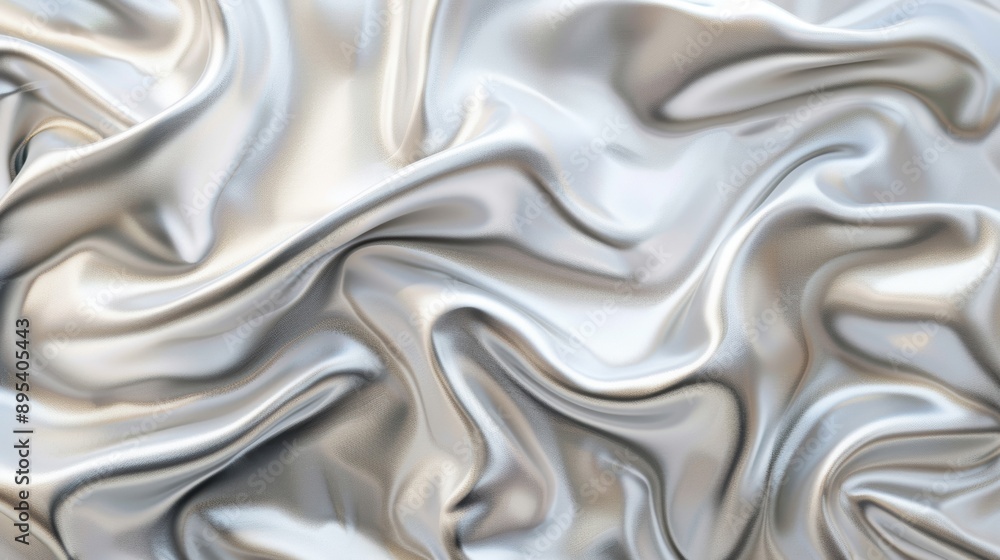 Poster abstract close-up of silver fabric with fluid waves, creating a luxurious and elegant visual effect.
