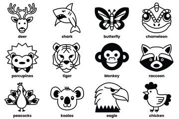 Set of various animal icons in line style