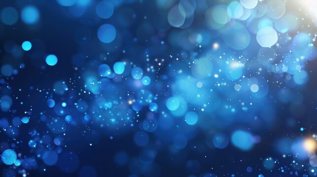 Abstract blue bokeh lights on a dark background, creating a serene and mystical atmosphere perfect for holiday or celebration themes.