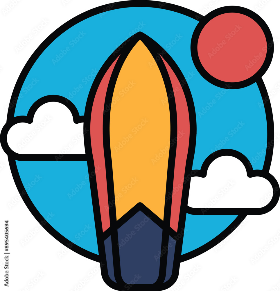 Poster rocket and clouds icon in line style.