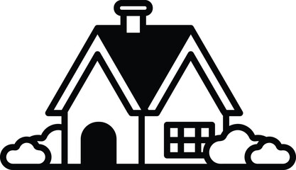 house in the forest in line icon style