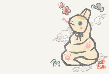 巳年　巳　蛇　へび年　年賀状　年賀2025　はがきテンプレート　土鈴　版画　水彩　かわいい　イラスト