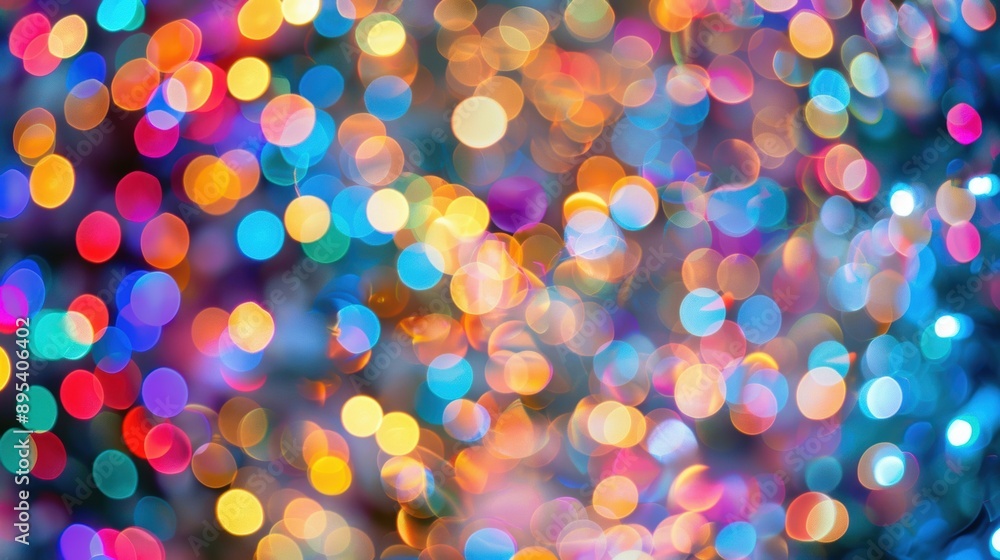 Poster a multicolored bokeh light background with vibrant and festive hues, creating a joyful and cheerful 