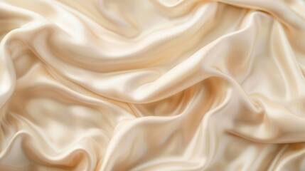 Fototapeta premium A close-up view of smooth beige silk fabric, highlighting its luxurious texture and elegant folds.