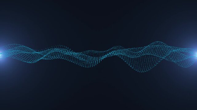 An abstract 3D visualization featuring a blue waveform pattern in dark space, creating a sleek and futuristic effect. High quality 4k footage