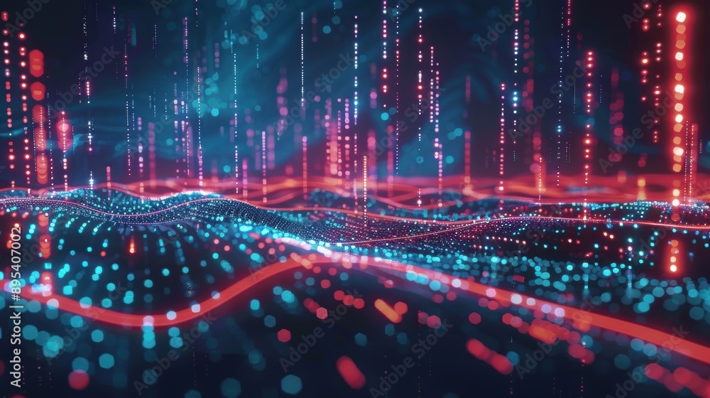 Poster abstract data streams with futuristic colors and glowing lights, symbolizing digital communication a
