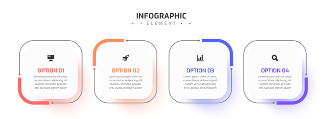 Business Infographic Design with Square Label, Icon and 4 Option. Suitable for Workflow, Diagram, Chart, Presentation