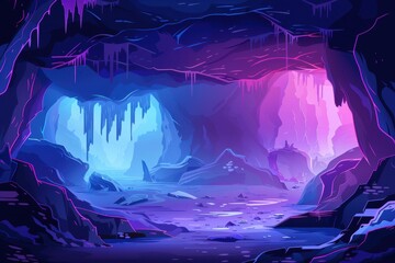 Glowing Cave with Lake and Crystals
