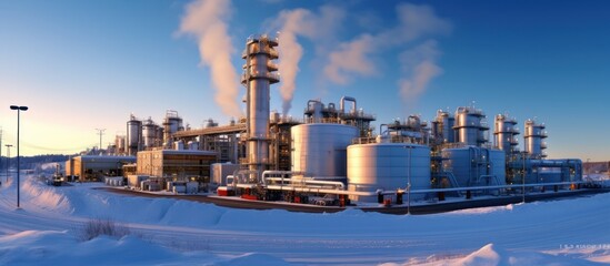 Fototapeta premium Industrial Complex in a Snowy Landscape