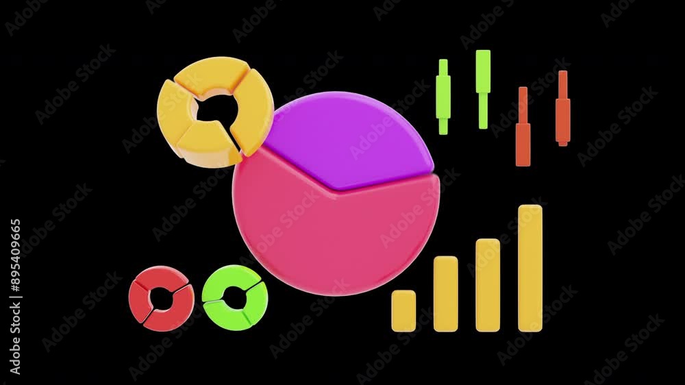 Poster 3d animation of displays indicator charts | alpha channel