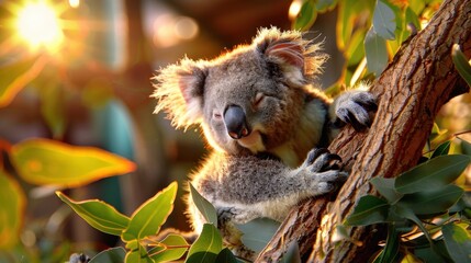 Obraz premium Koalas in eucalyptus trees, natural habitat.