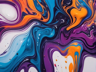 Obraz premium Beautiful abstraction of liquid paints in slow blending flow mixing together gently 