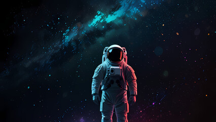 Obraz premium illustration of an astronaut gazing at a distant galaxy