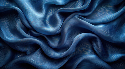 Obraz premium A blue fabric with a wave pattern. The fabric is flowing and has a sense of movement