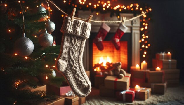 Christmas stocking is a long sock which hang up on Christmas Eve